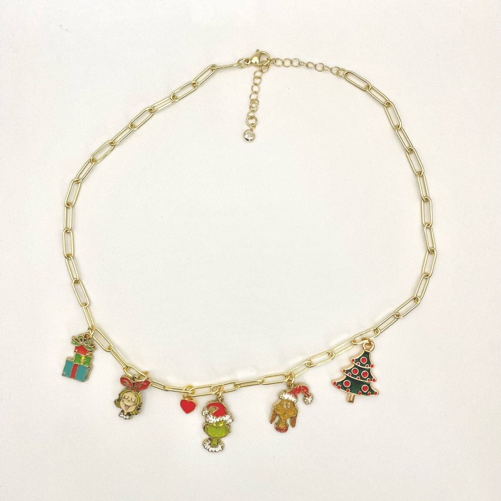 The Grinch Charm Necklace Gold Charm Necklace For Christmas Gift For Her Nwt